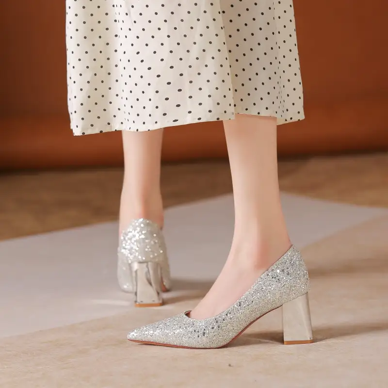 HKCP Chunky Heel High Heels Women's-17
