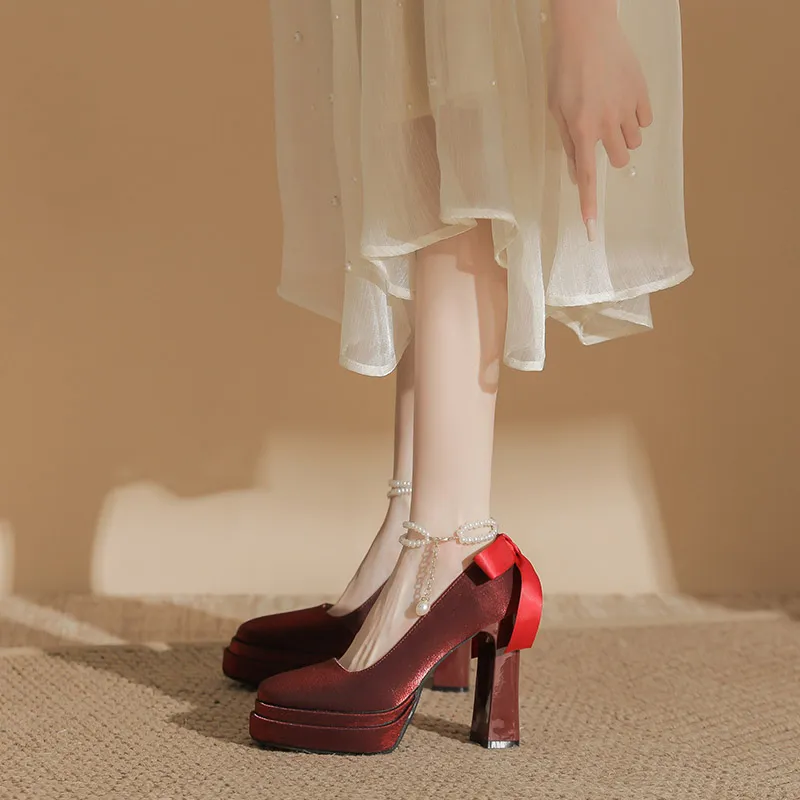HKCP Chunky Heel High Heels 11cm Women's-10