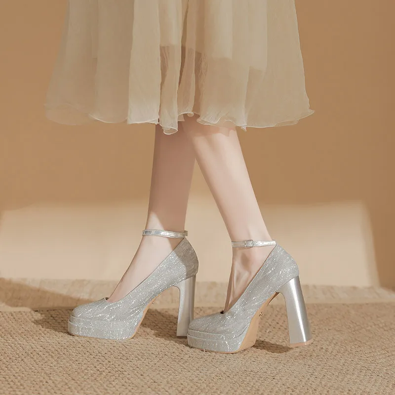 HKCP Chunky Heel High Heels 11cm Women's-3