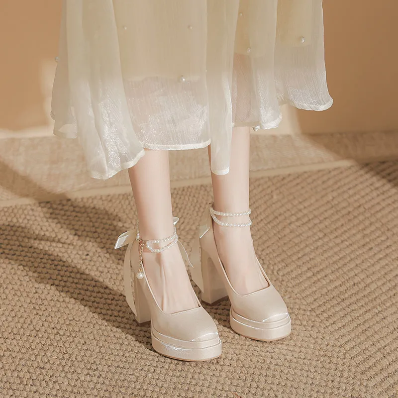 HKCP Chunky Heel High Heels 11cm Women's-7