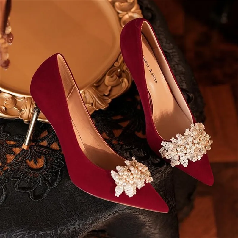 HKCP Slim Heel High Heels Women's Red-2