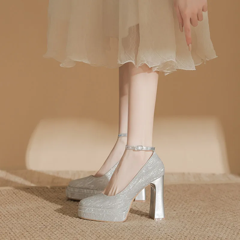 HKCP Chunky Heel High Heels 11cm Women's-1