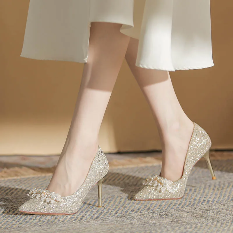 HKCP High Heels Women's Silver, Champagne-6
