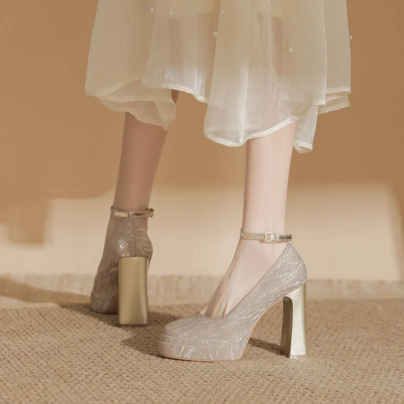 HKCP Chunky Heel High Heels 11cm Women's-7