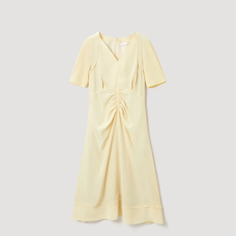 OVV Short Sleeved Dresses Women's Beige Yellow Solid Color 10-4