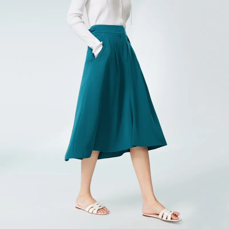 OVV Casual Long Skirts Women's Dark Blue Green Solid Color 51-4