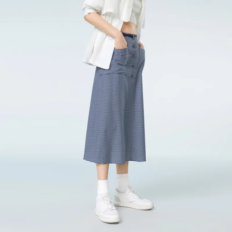 OVV Casual Long Skirts Women's Navy Blue Stripes 52-4