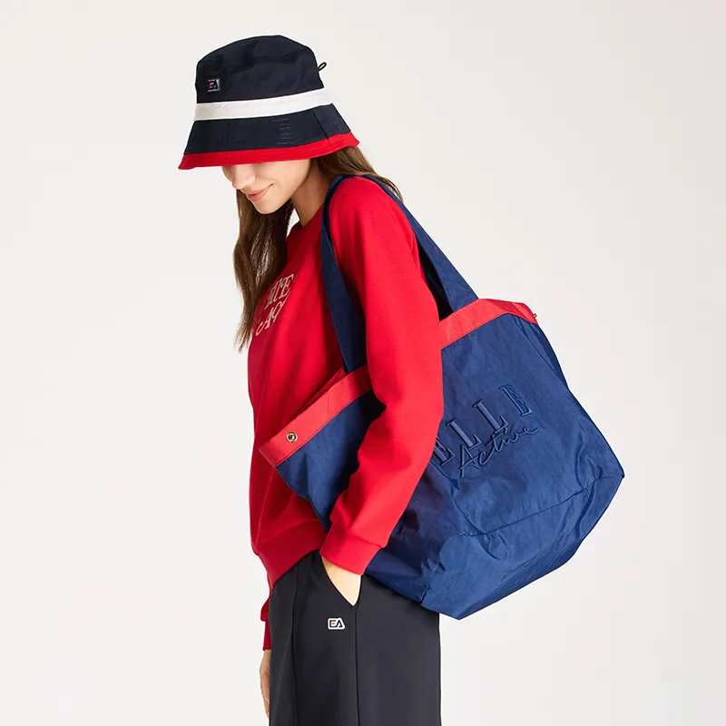 Elle Active Fabric Tote Bag, Shopping Bag, Shoulder Bag Large Size Unisex Khaki/Red Blue-10