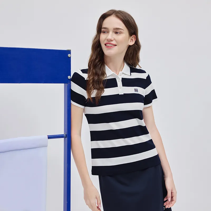 Elle Active Polo Shirts Women's White/Navy Blue-4