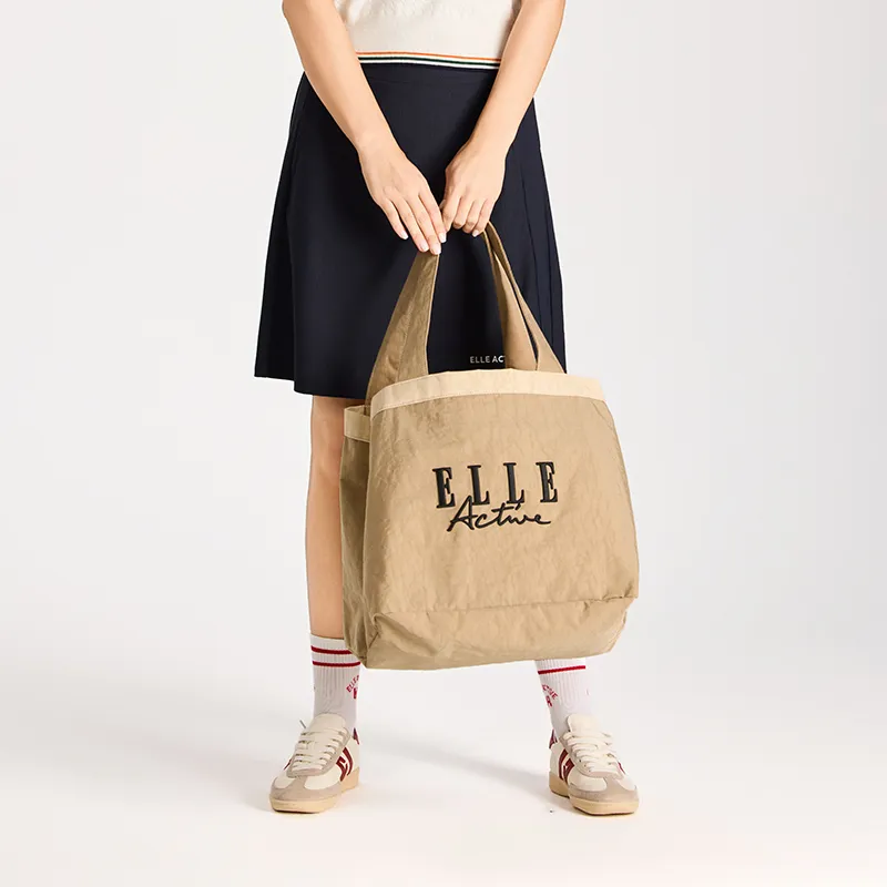Elle Active Fabric Tote Bag, Shopping Bag, Shoulder Bag Large Size Unisex Khaki/Red Blue-4