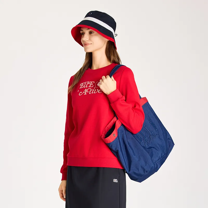 Elle Active Fabric Tote Bag, Shopping Bag, Shoulder Bag Large Size Unisex Khaki/Red Blue-9