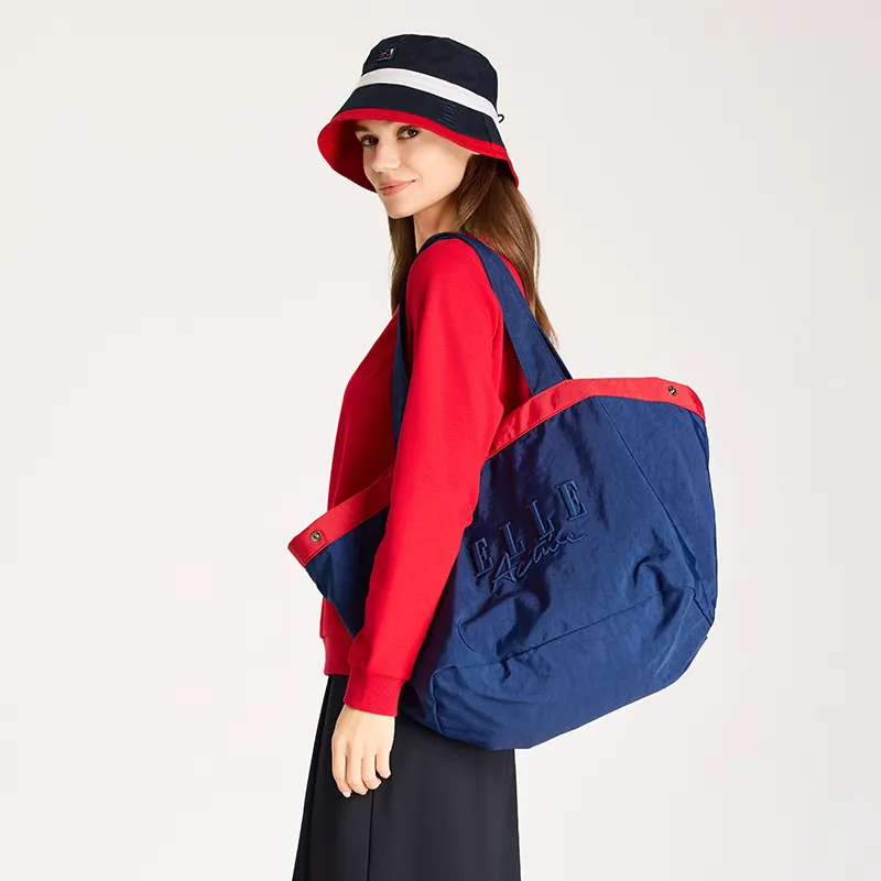 Elle Active Fabric Tote Bag, Shopping Bag, Shoulder Bag Large Size Unisex Khaki/Red Blue-8