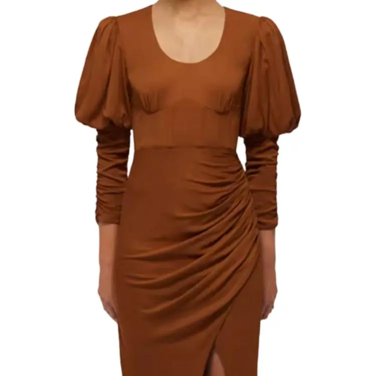 Self portrait Long Sleeved Dress Women's Caramel Coffee-3