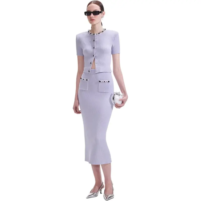 Self portrait Knit Long Skirt Women's Lilac-2