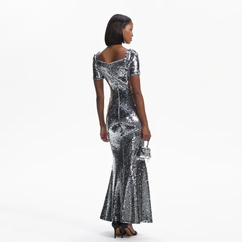 Self portrait 25 Early Spring Short Sleeved Dresses Women's Silver