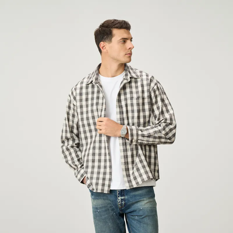 SIMWOOD Shirts Men Beige & Black Plaid-6