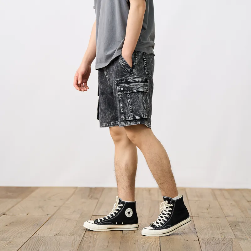 SIMWOOD Denim Shorts Men's Washable Snowflake Black-6