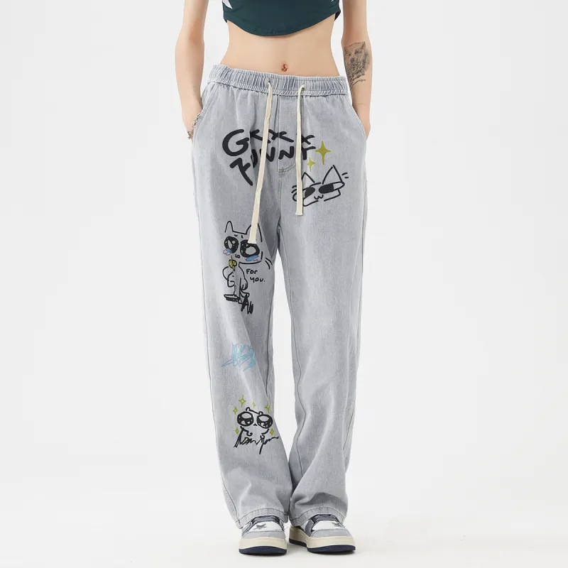 GXXX Autumn And Winter Models Lace-Up Straight Fit Jeans Unisex-5