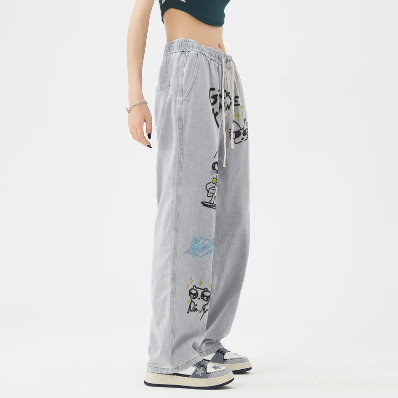 GXXX Autumn And Winter Models Lace-Up Straight Fit Jeans Unisex-4