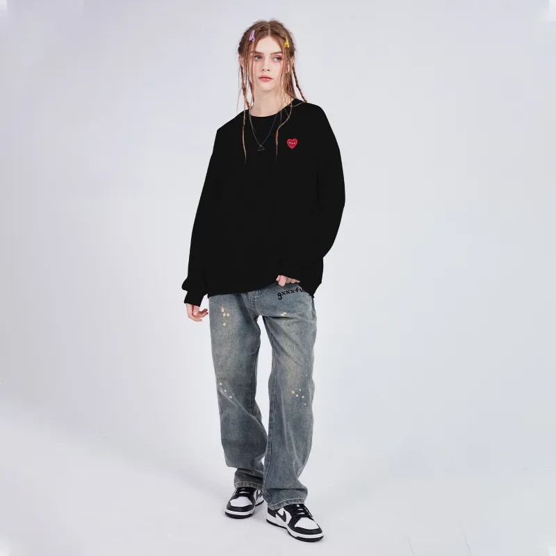 GXXX Heart Long Sleeved Crew Neck Sweatshirt Unisex-4