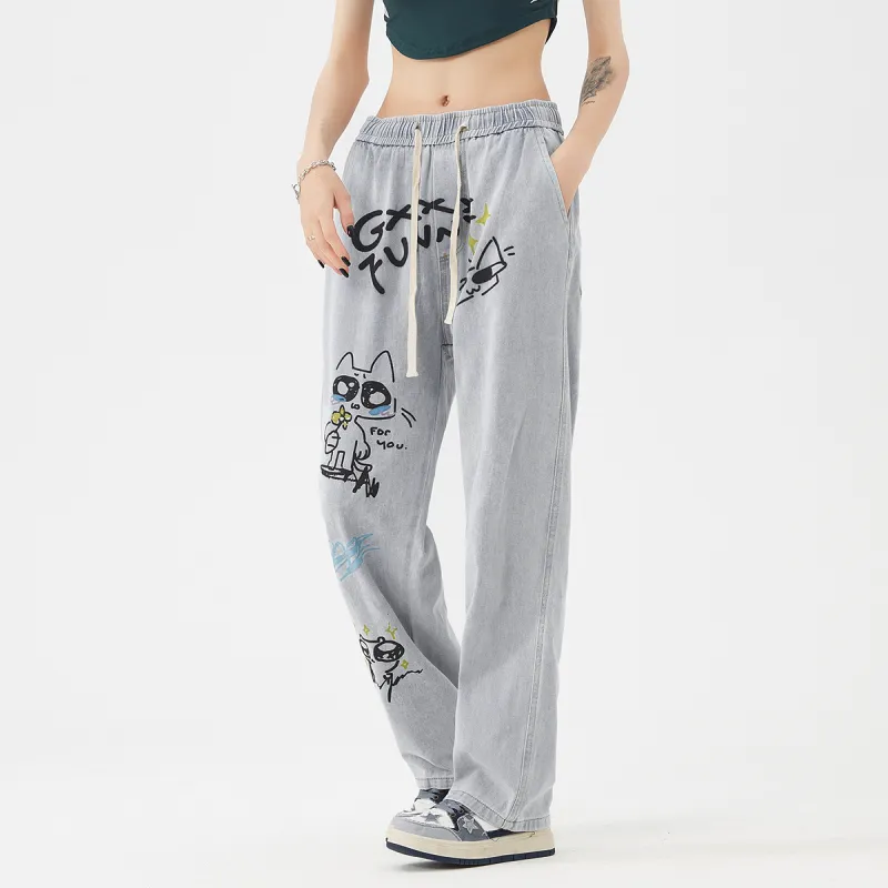 GXXX Autumn And Winter Models Lace-Up Straight Fit Jeans Unisex-6