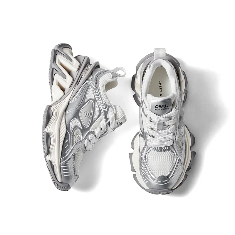 CHERYKALLY Cushioned Anti Slip Wear Resistant Lightweight Height Increasing Low Top Chunky Sneakers Women's-2