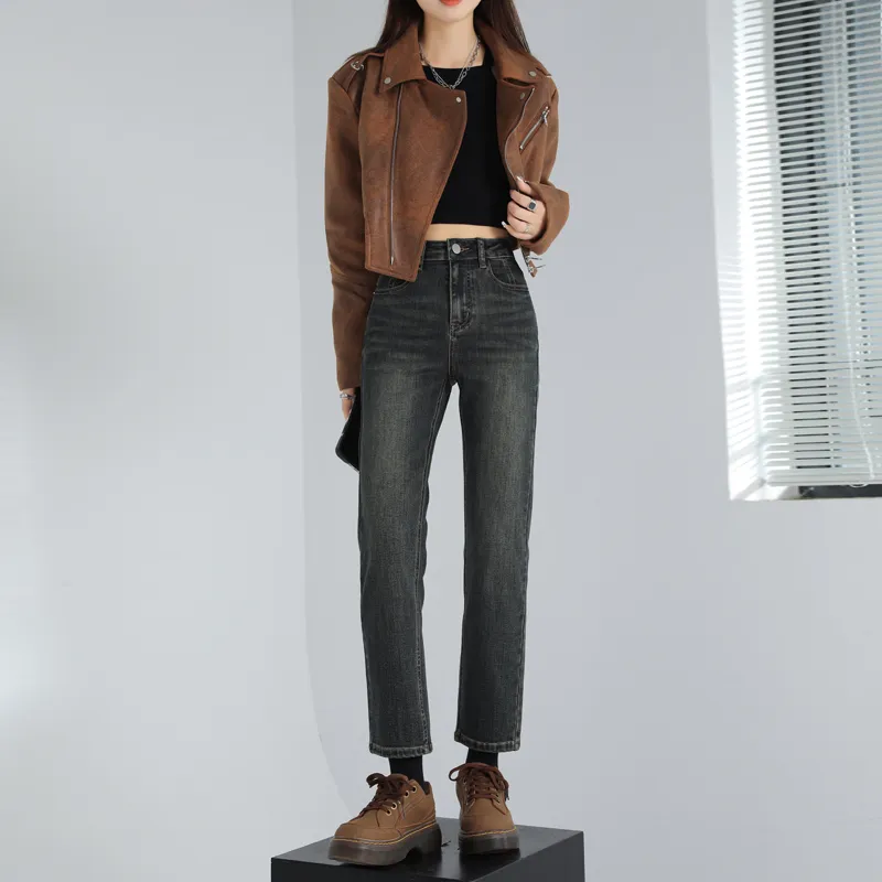 BASIC HOUSE Jeans Women's Distressed Blue Gray-5