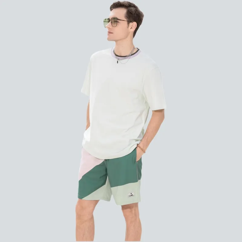 GAILANG Beach Shorts Men's Ecru Gray Green Patchwork-3