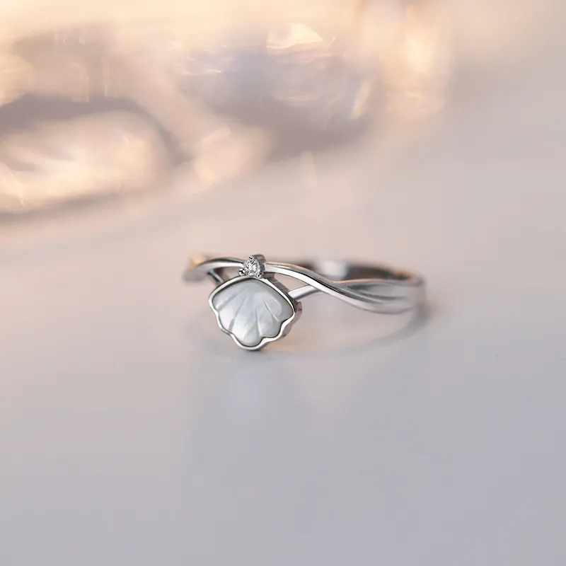Floating Joy 925 Silver Mother Of Pearl Cubic Zirconia Rings Unisex Niche Trendy-4