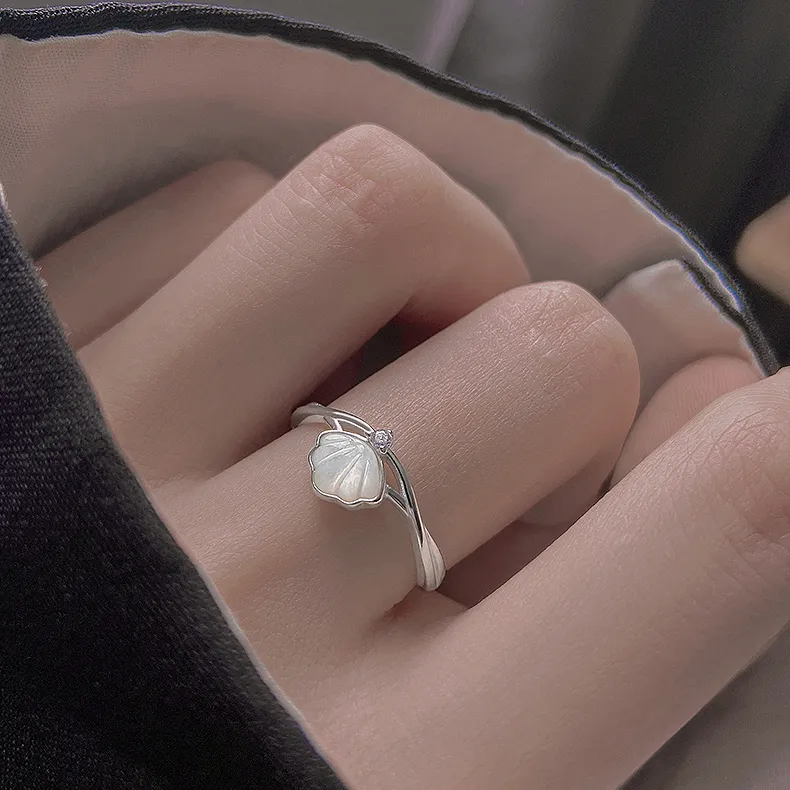 Floating Joy 925 Silver Mother Of Pearl Cubic Zirconia Rings Unisex Niche Trendy-6