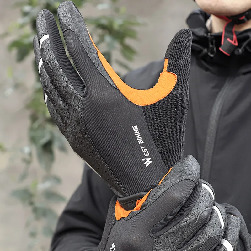 WEST BIKING Riding Equipment Cycling Glove Unisex Lycra Fabric PU Leather Gray Brown-4