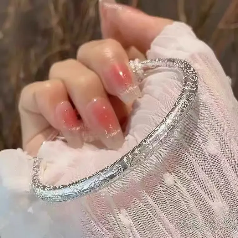 Kim Heng Hee S999 Fine Silver Auspicious Clouds Peaceful Joy New Chinese Style Lucky Bangle Women's-3