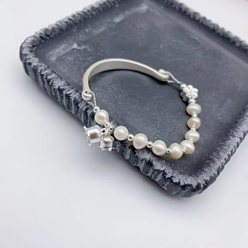 Kim Heng Hee S999 Fine Silver With Freshwater Pearl New Chinese Style Peaceful Bangle Women's-4