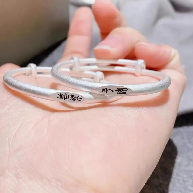 Kim Heng Hee S999 Fine Silver Traditional Style Minimalist Solid Sterling Silver Baby Full Moon Birthday Bangle Kids'-3