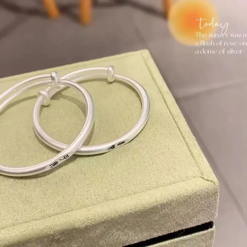 Kim Heng Hee S999 Fine Silver Traditional Style Minimalist Solid Sterling Silver Baby Full Moon Birthday Bangle Kids'-2