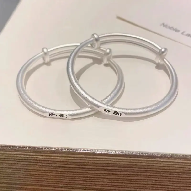 Kim Heng Hee S999 Fine Silver Traditional Style Minimalist Solid Sterling Silver Baby Full Moon Birthday Bangle Kids'-1