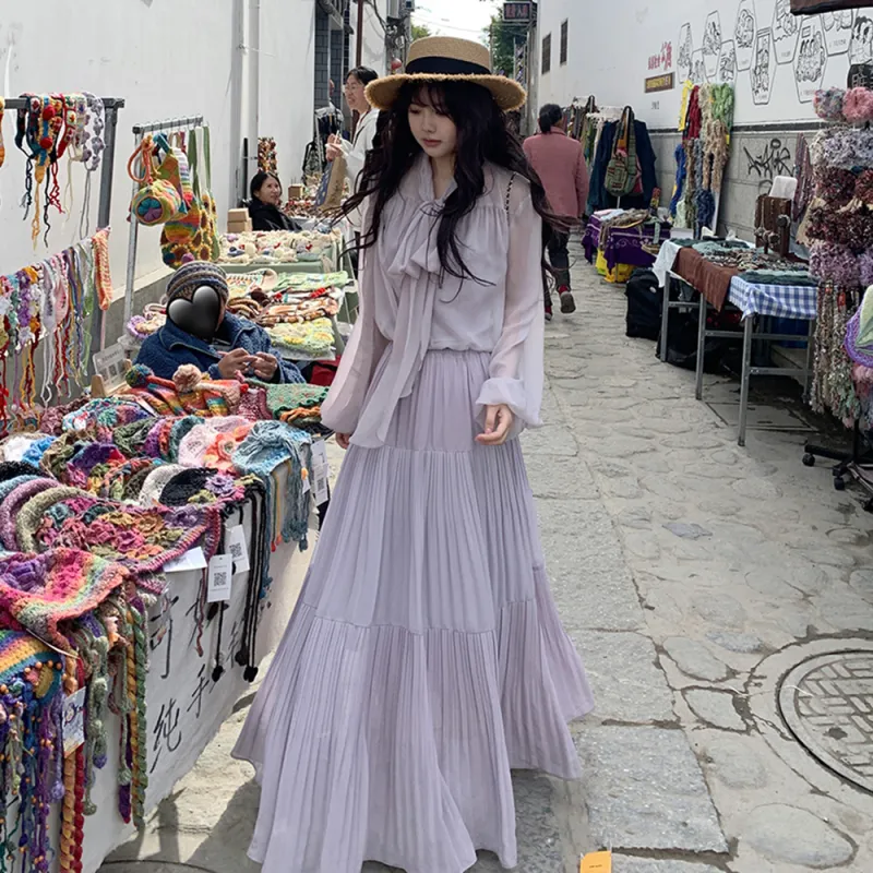 FOASIS Casual Long Skirt Women's Light Purple-2