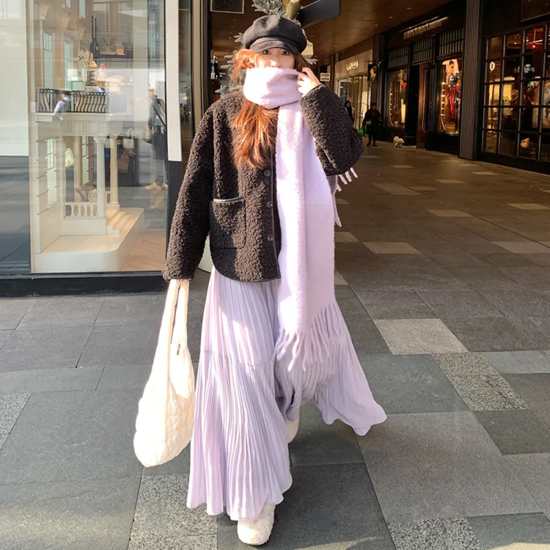 FOASIS Casual Long Skirt Women's Light Purple-6