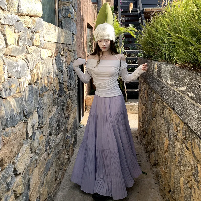 FOASIS Casual Long Skirt Women's Light Purple-5