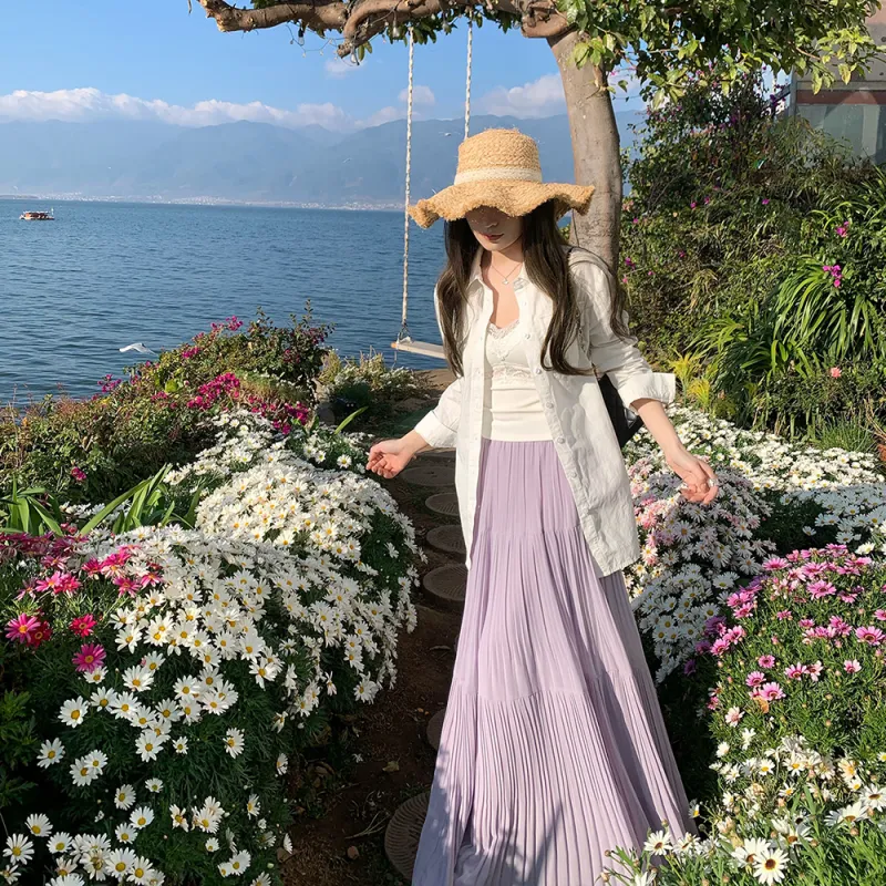 FOASIS Casual Long Skirt Women's Light Purple-2