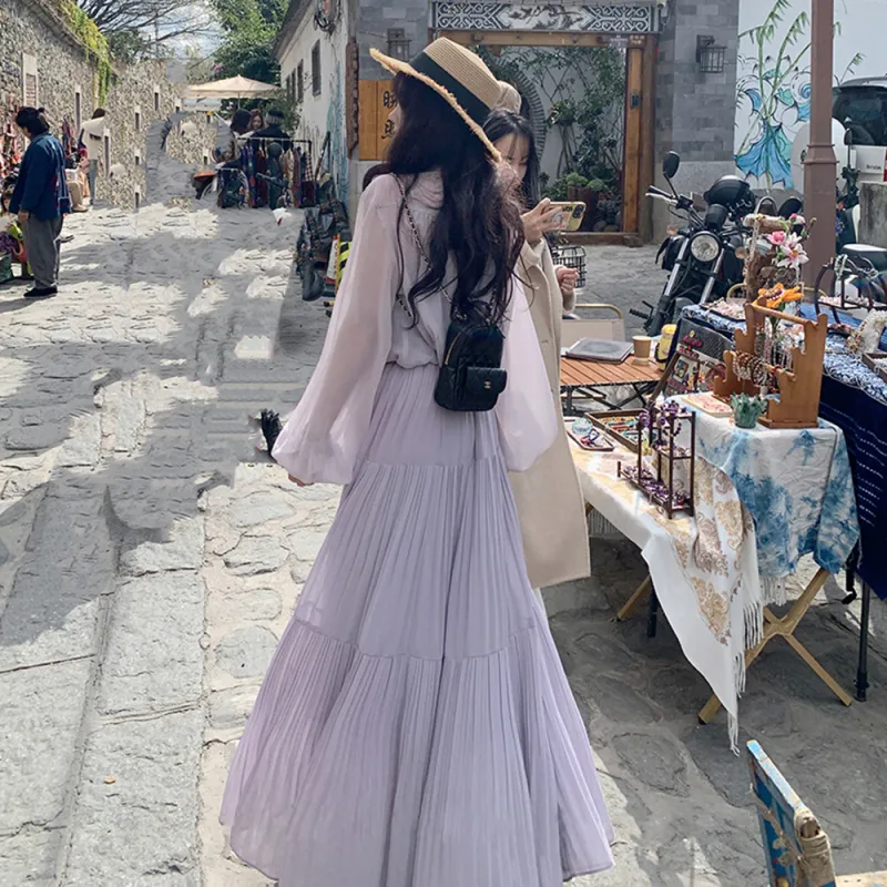 FOASIS Casual Long Skirt Women's Light Purple-3