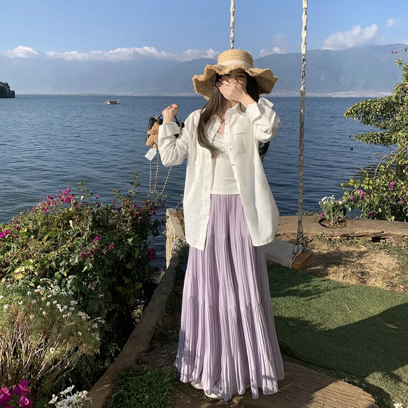 FOASIS Casual Long Skirt Women's Light Purple-6