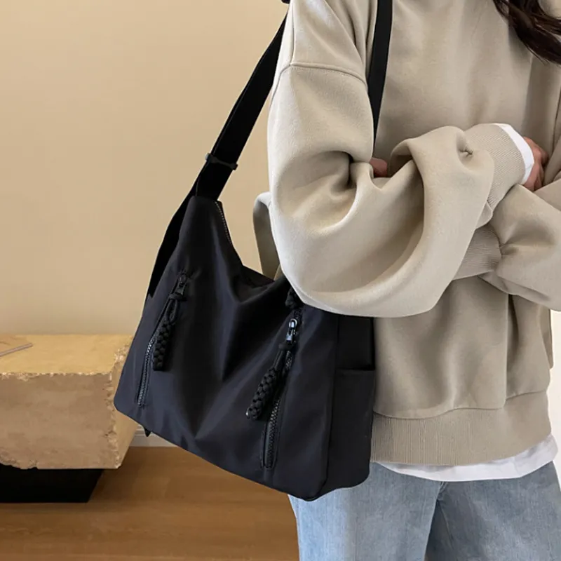 MUYKUY Oxford Shoulder Bag, Crossbody Bag Unisex Black/Ecru-4