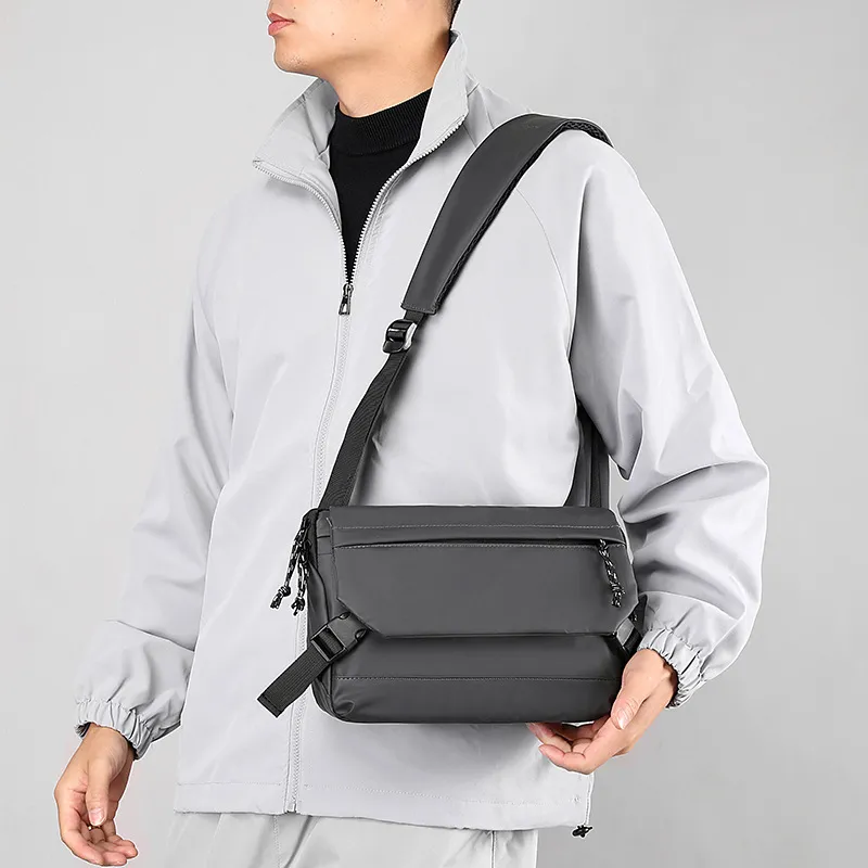 MUYKUY Membrana Dermalis Nylon Fabric Urban Techwear Bag, Messenger Bag, Shoulder Bag, Crossbody Bag Unisex Black/Gray-5