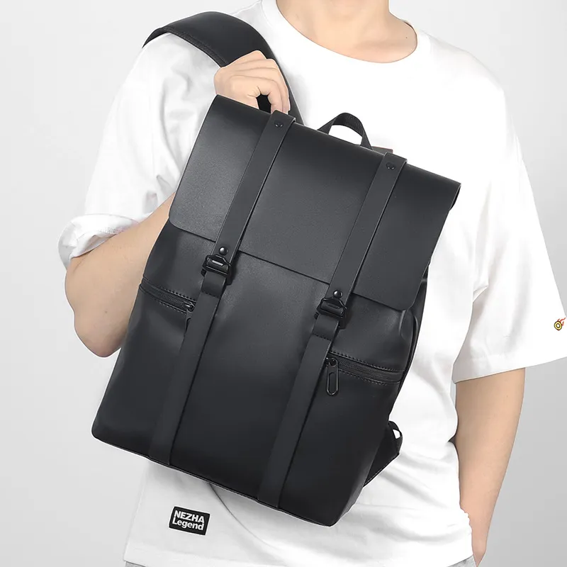 MUYKUY PU Leather Patchwork Backpack Regular Unisex Galaxy Gray/Black-8