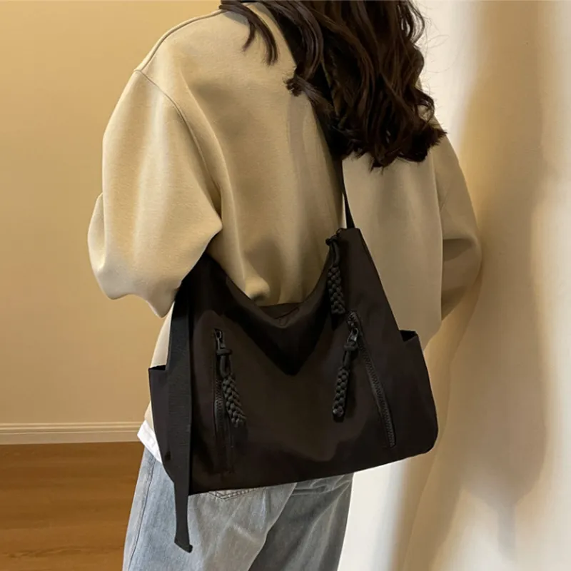MUYKUY Oxford Shoulder Bag, Crossbody Bag Unisex Black/Ecru-3