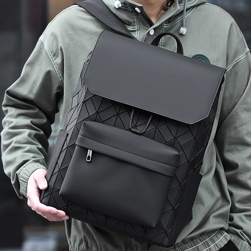 MUYKUY PU Leather Patchwork Backpack Regular Unisex Galaxy Gray/Black-13