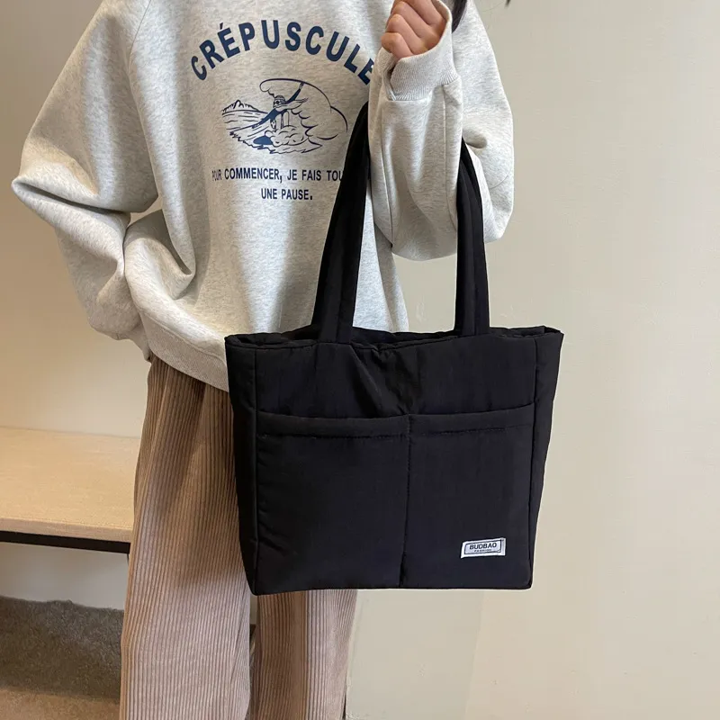 MUYKUY Canvas Canvas Bag One Shoulder Handbag Regular Unisex Ecru/Black-4