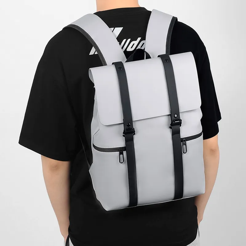 MUYKUY PU Leather Patchwork Backpack Regular Unisex Galaxy Gray/Black-2