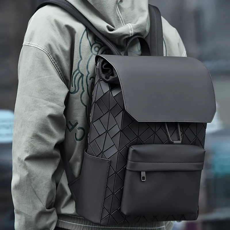 MUYKUY PU Leather Patchwork Backpack Regular Unisex Galaxy Gray/Black-12
